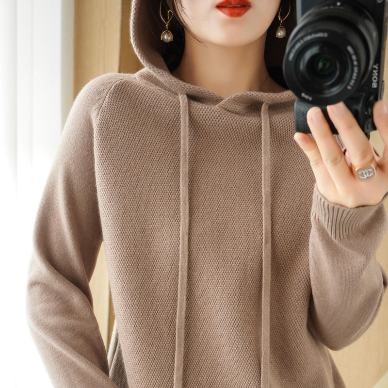 Spring and Autumn New Style Hooded Pullover Long-Sleeved Knitted Sweatshirt for Women Korean Style Loose Casual Short Solid Color Simple Sweater Spring and Autumn New Style Hooded Pullover Long-Sleeved Knitted Sweatshirt for Women Korean Style Loose Casual Short Solid Color Simple Sweater