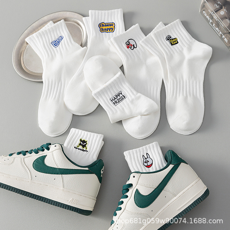 2026 New White Socks for Men, Mid-Length, Durable, Anti-Odor, Summer Thin Style, Youth Student Sports Socks for Men