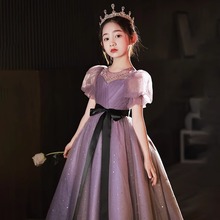 女童高端礼服儿童紫色花童婚礼小女孩公主裙主持人钢琴演奏演出服