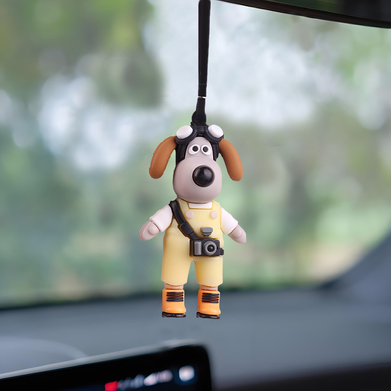 Colgante de coche de muñeco de perro volador de dibujos animados interior espejo retrovisor colgante rojo neto decoración de coche creativo