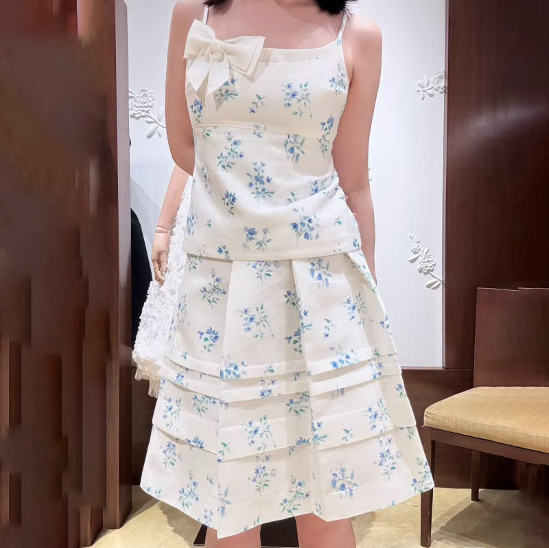 [in Stock] Nanyou Quality 2026 Summer New Casual Side Bow Decorated Camisole Top and Skirt