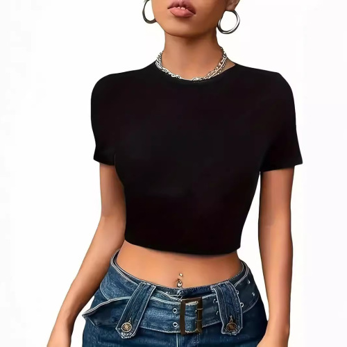 US Women's Tight Bodice Revealing Short-Sleeve Tops for AliExpress Amazon Independent Store TEMU Approved