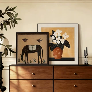 中古风餐厅装饰画高档客厅沙发背景壁画新款玄关卧室床头挂画墙画
