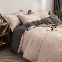 3D Cut Flower Bedding Set Wholesale 2023 Korean Version Washed Cotton Comforter Cover Nantong Solid Color Bed Skirt Bedding Set