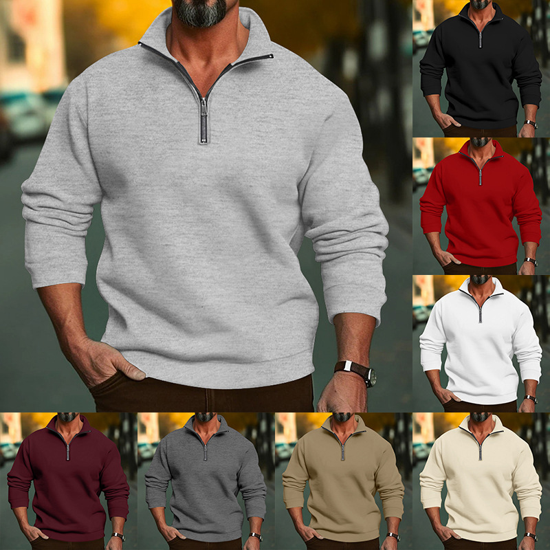 2024 cross-border e-commerce spring and autumn foreign trade new men's casual stand collar zipper shirt men's loose fleece-lined sweater 2024 cross-border e-commerce spring and autumn foreign trade new men's casual stand collar zipper shirt men's loose fleece-lined sweater