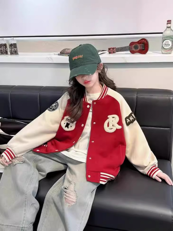Chaquetas para niñas, trajes de béisbol para niños de primavera 2024, ropa para niños nuevos, ropa de primavera y otoño para niñas, tops de estilo occidental para niños grandes