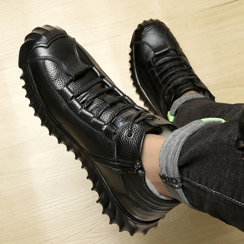 Мужская обувь с высоким берцем из воловьей кожи с верхним слоем, зимняя повседневная хлопковая обувь на флисовой подкладке, толстый теплый мех, Нескользящие хлопковые ботинки в винтажном стиле