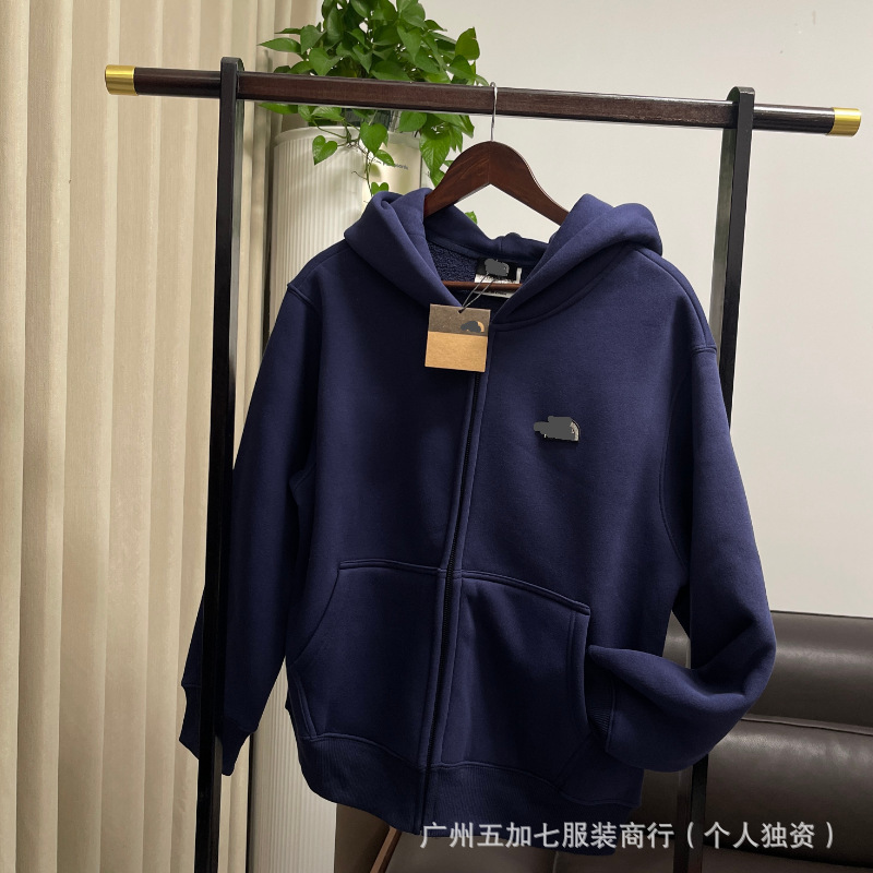 Cross-Border Factory Direct Sales North Face Style Fleece-Lined Thickened Unisex Hooded Zip-Up 500g Winter Men's Sweatshirt
