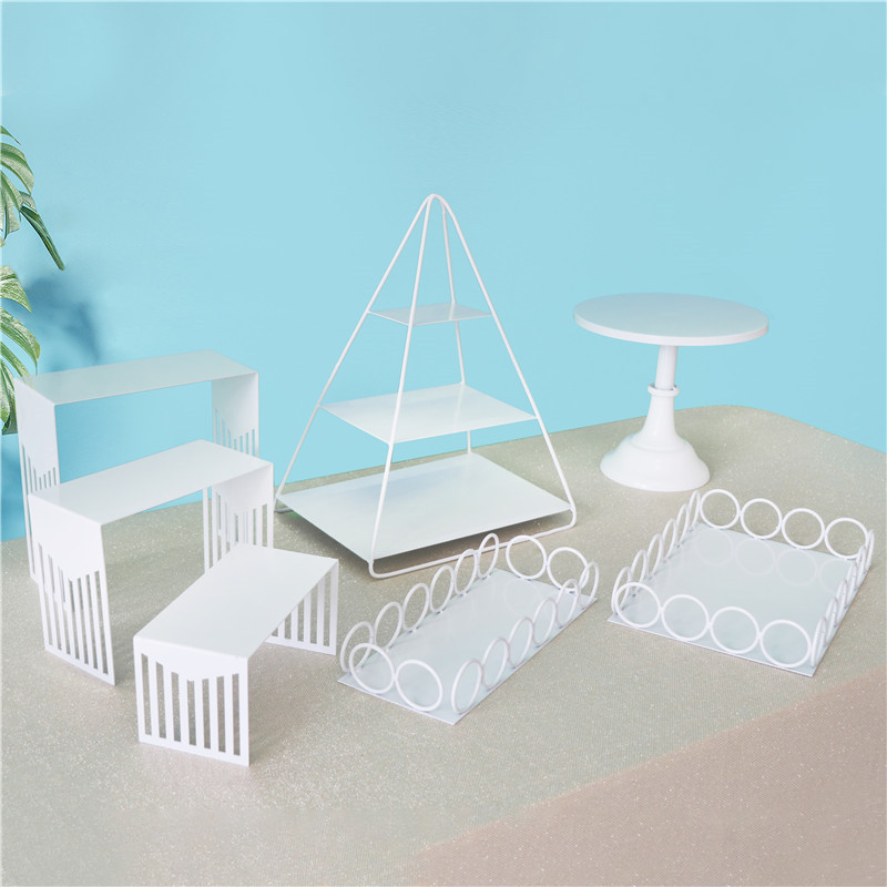 Blanco Hierro soporte de la torta decoración de la mesa de postre Aniversario de soporte de la torta combinación de soporte de exhibición de mesa accesorios de decoración image 16