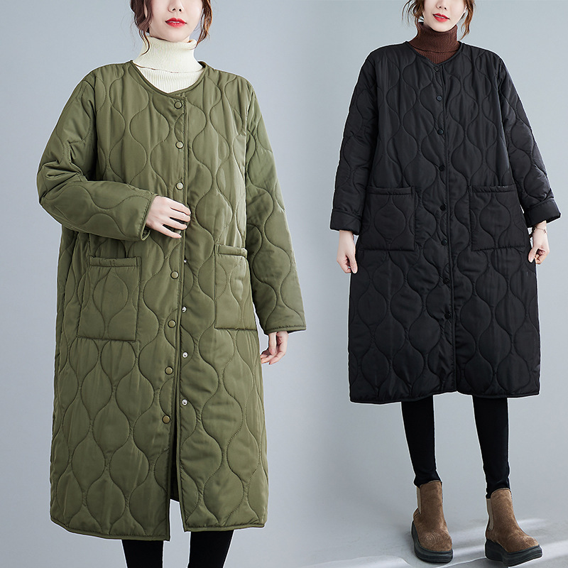 2025 Autumn/Winter New Korean Style Artistic Loose Slimming Plus Size Mid-Length Cotton Jacket for Women