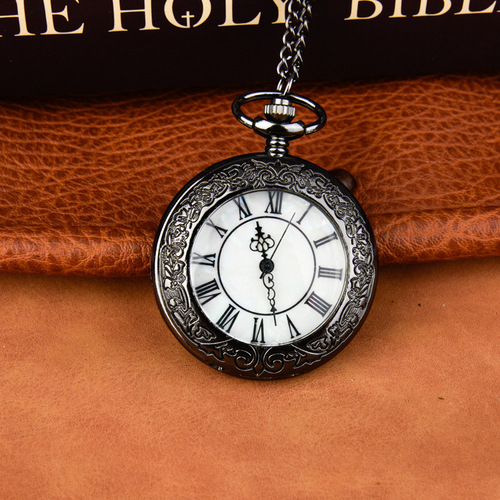 Large transparent glass floral border quartz watch with flip cover Roman numerals watch necklace pendant