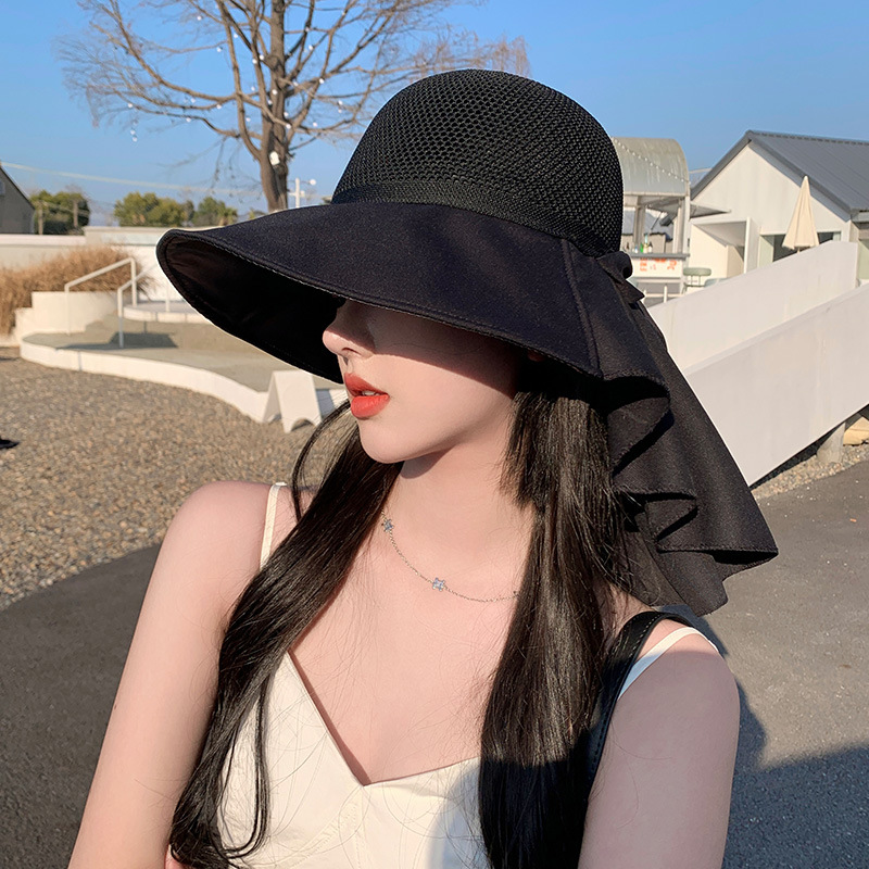 2024 Chapeau de Protection Solaire pour Femmes Protection UV Printemps Nouveau Chapeau de Protection Solaire en Caoutchouc Noir avec Large Bord Chapeau de Pêcheur Tourisme Chapeau d'été Marée_voghion.com