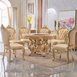 新款欧式天然大理石实木餐桌椅组合吃饭餐桌奢华橡木家用别墅家具