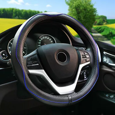 Three-Dimensional Embossed Leather Car Handle – Steering wheel cover - blue-38cm