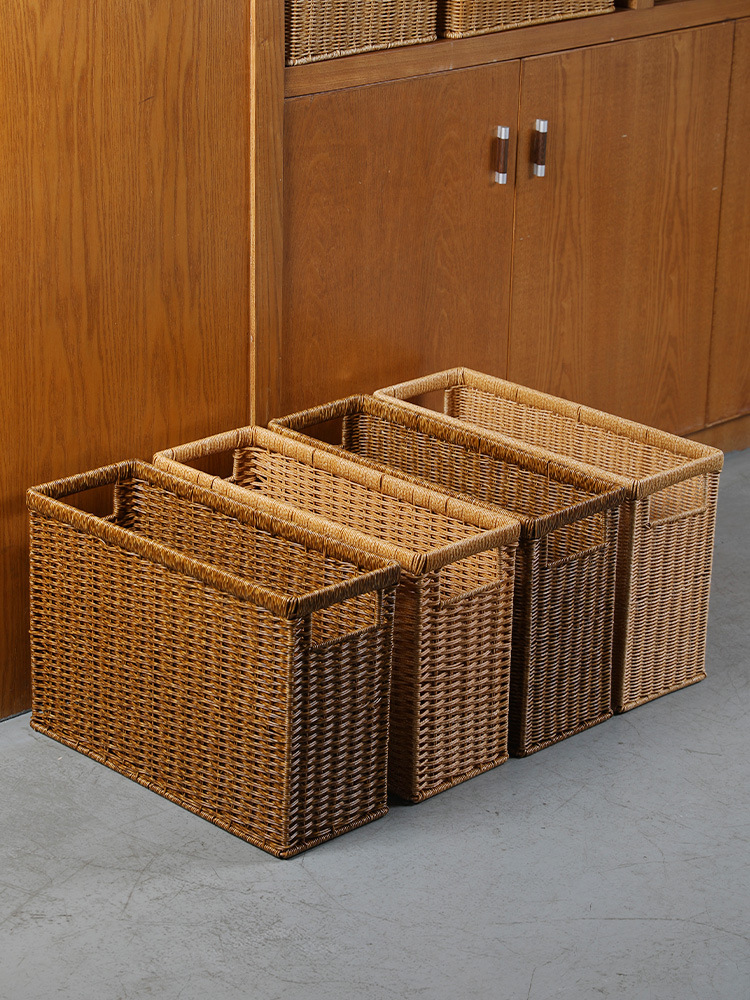 仿藤編瑜伽墊地墊收納筐辦公桌底雜物垃圾筐臥室報紙雜誌籃大容量