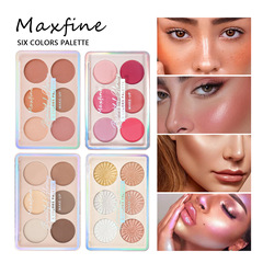 Cross-border makeup MAXFINE six-color blush highlighter palette set wholesale powder long-lasting no logo concealer