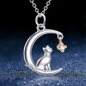 moon cat pendant necklace female valentineday gifts, jewelry wholesale