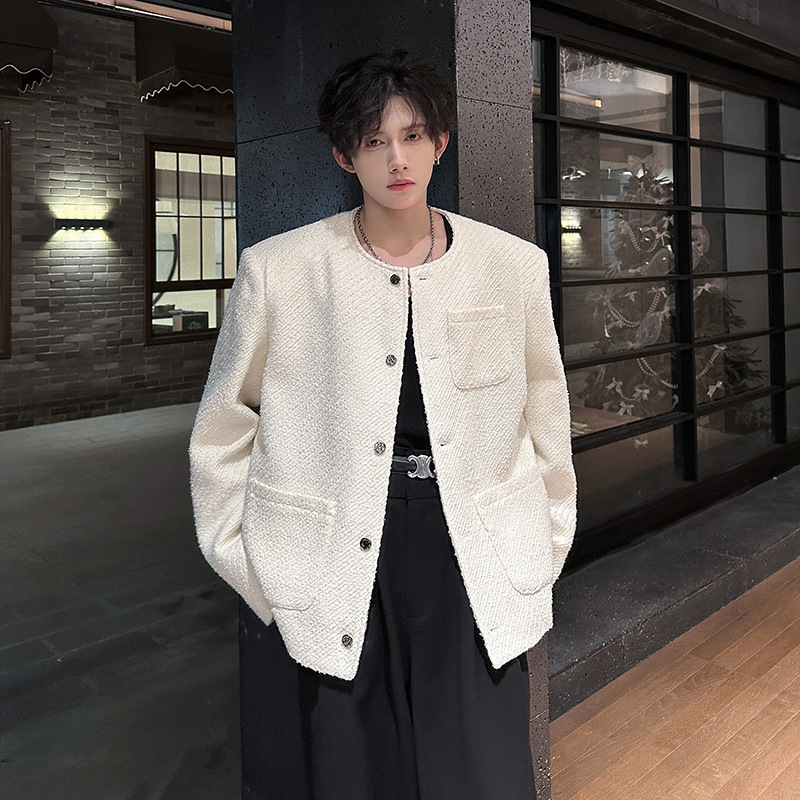 High-End Collarless Jacket for Men, Korean Style, Versatile Early Spring 2025 Ins Style, Handsome Casual Top Jacket High-End Collarless Jacket for Men, Korean Style, Versatile Early Spring 2025 Ins Style, Handsome Casual Top Jacket
