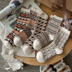 美拉德春秋穿搭雙針雙路女襪休閒百搭女棉襪復古潮流保暖中筒襪子