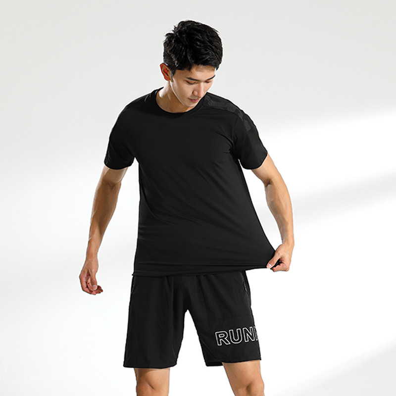 Verano de los hombres deportes casual correr cuello redondo de secado rápido de manga corta fitness de alta elástico de seda de hielo transpirable camiseta nuevos productos impresos registro