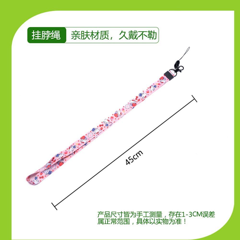 Halter creativo de dibujos animados cuerda larga poliéster transferencia térmica correa de muñeca desmontable Halter Cordón de teléfono móvil hebilla de metal de doble cara