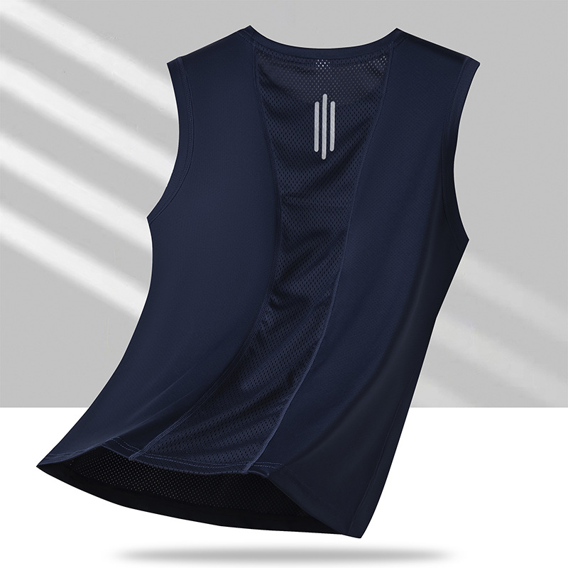 Camiseta sin mangas para hombres de verano delgada chaleco deportivo de hielo cuello redondo transpirable hombro camiseta de ejercicio para mujeres de yoga