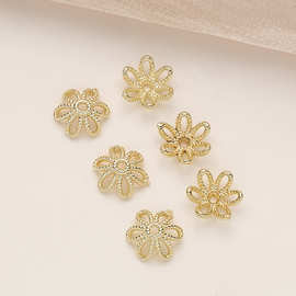 14k包金高保色花托六角镂空花托垫片隔片饰品配件珠托diy手串材料