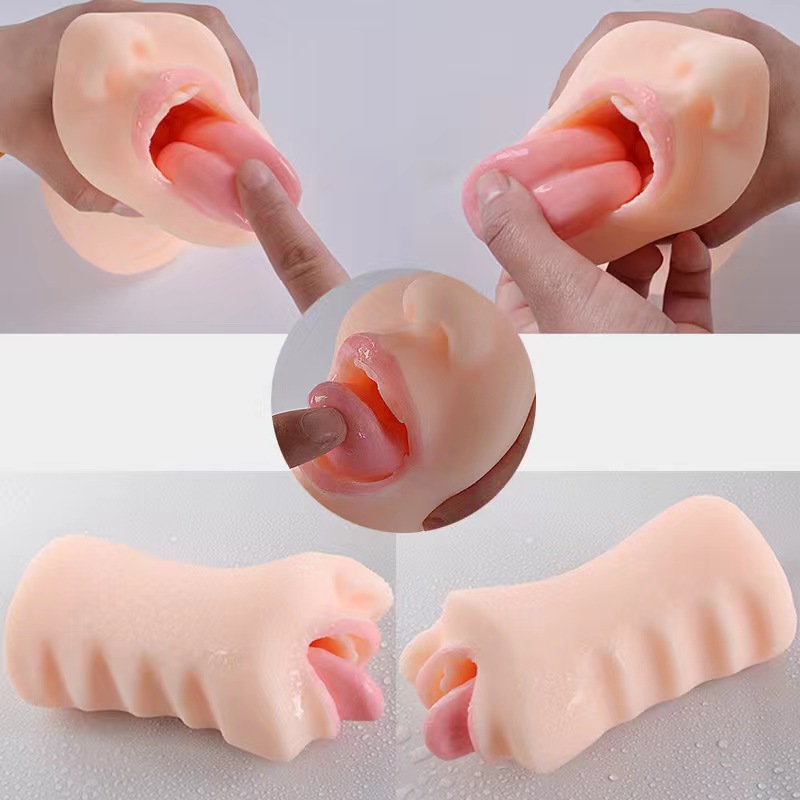 Dual-Channel Manual Masturbator with Red Tongue Detail, TPE Realistic Textured Cup — detail image 8