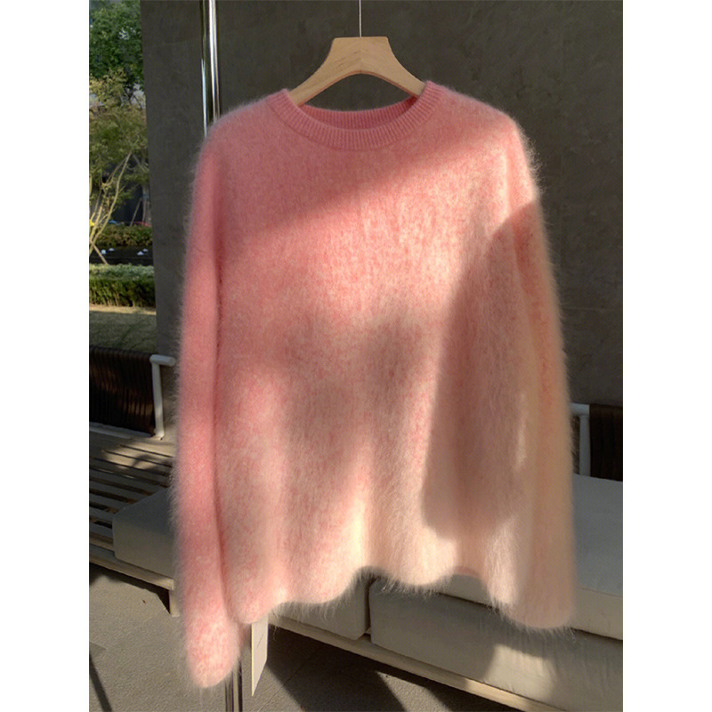 2025 Autumn/Winter New Korean Style Super Cute Top Soft and Lazy Style Imitation Mohair Pullover Pink Gradient Sweater