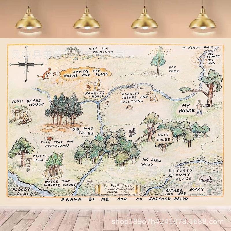 Cross-Border Jungle Adventure Map Background Cloth Photography Children's Birthday Bear Map Photo Scene Banner Supplies