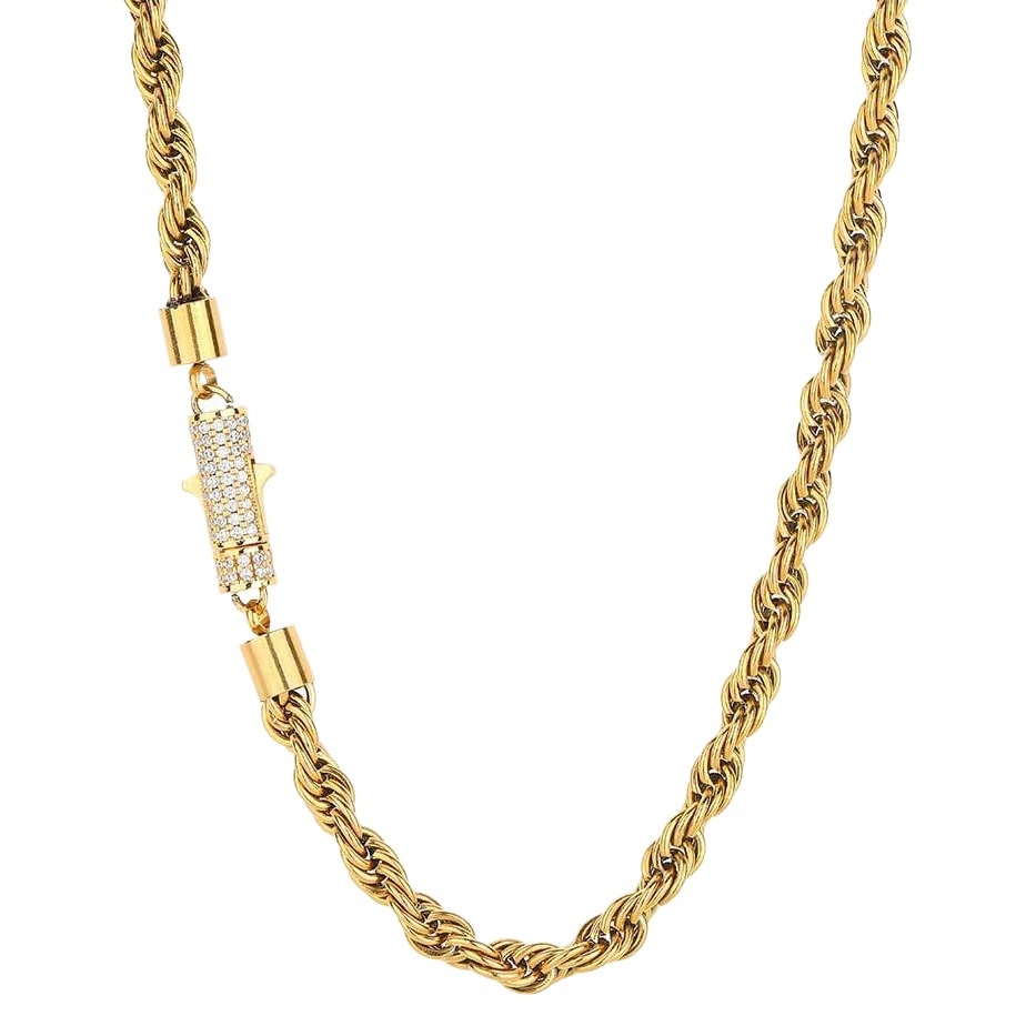 Hebilla de diamantes de estilo europeo y americano 6mm cadena de acero inoxidable cadena de giro collar de hombre joyería de hip hop transfronteriza pulsera de acero de titanio