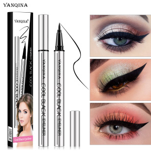 Yanqina Small Silver Tube Liquid Eyeliner Pen Non-Smudge Waterproof and Sweat-Proof Ultra-Fine Novice Eyeliner Gel Pen