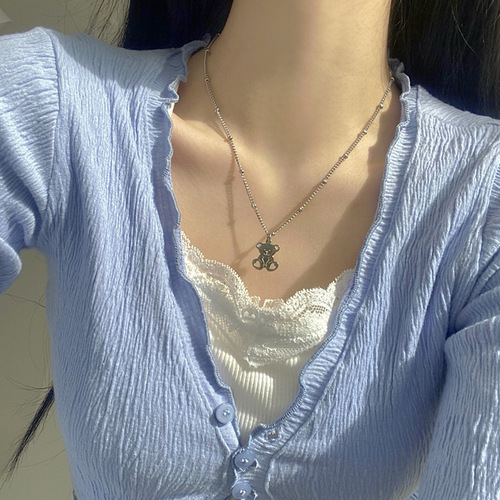 Cartoon bear titanium steel bracelet for girls summer ins niche Japanese and Korean fashion personality love bear pendant necklace