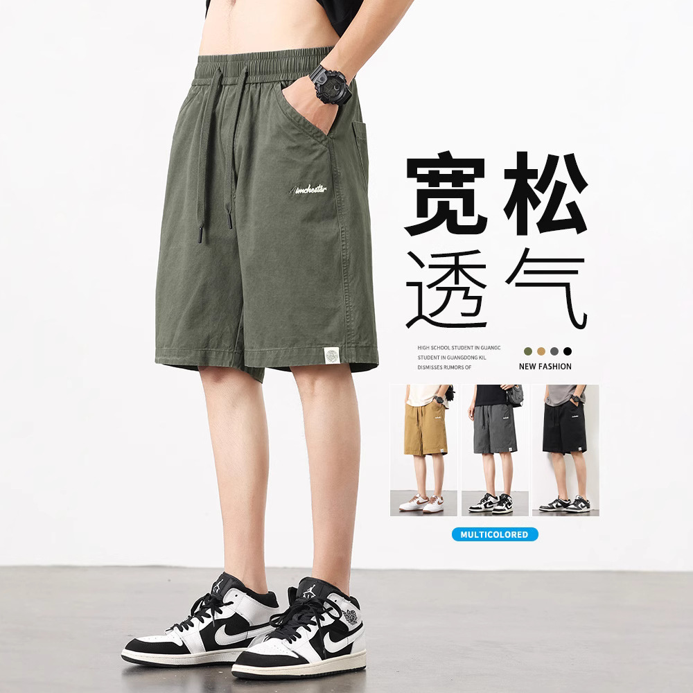 Cotton Cargo Shorts Men's Summer 2025 New Loose Straight Casual Mid-Pants American Thin Five-Point Pants