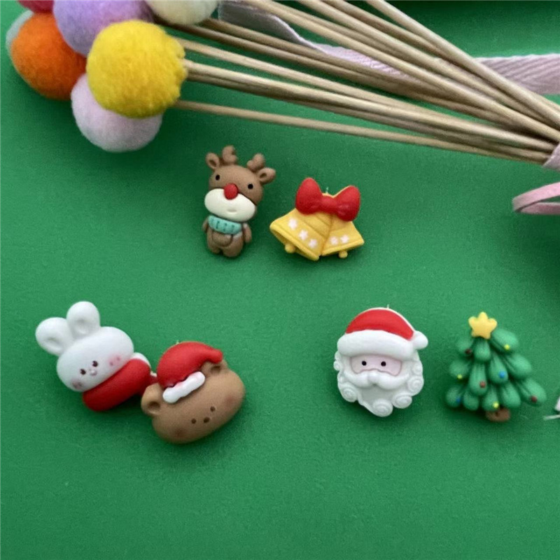 Cute Christmas Tree Santa Claus Elk Plastic Resin Womenu0027S Ear Studs 1 Pair