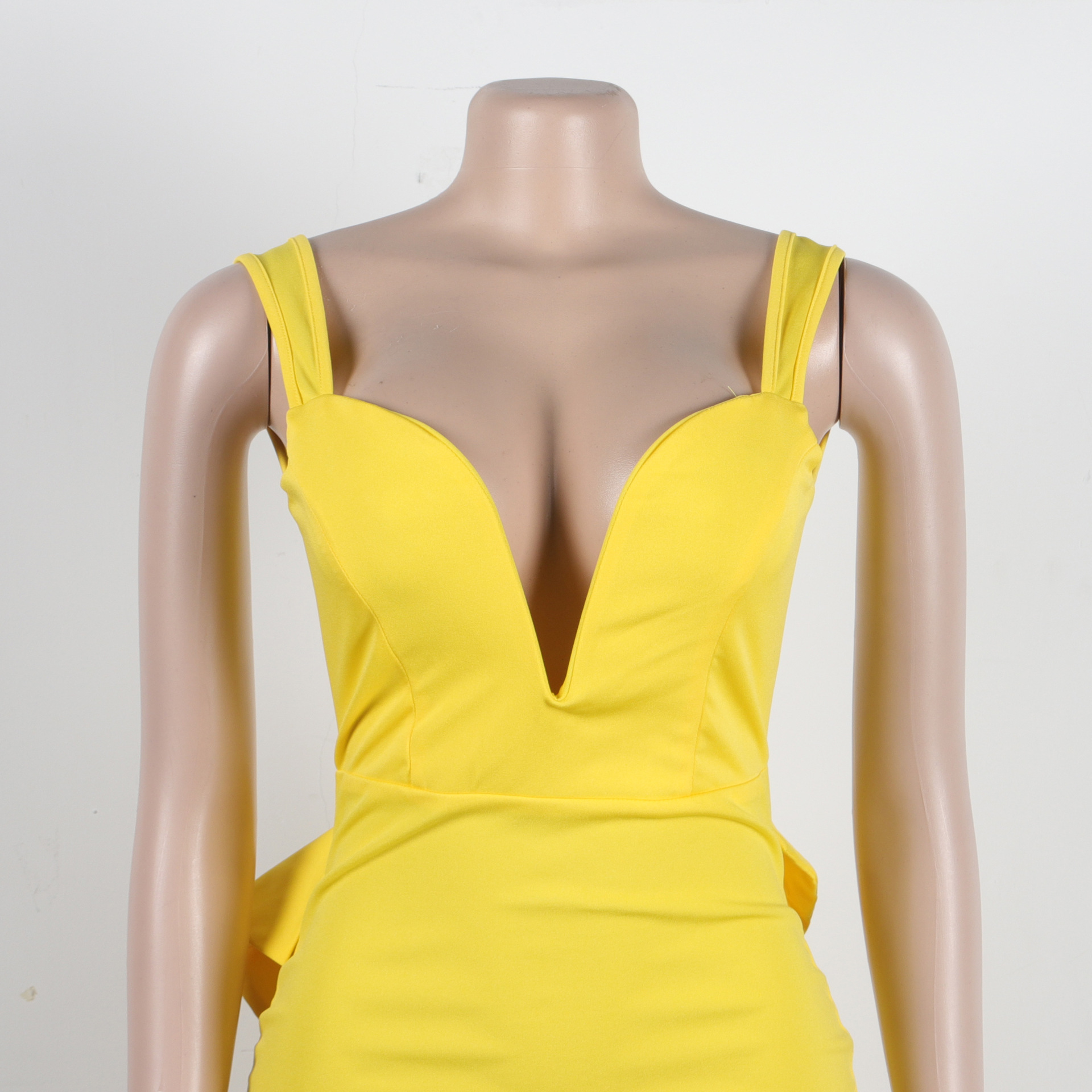 Elegant Women's Backless Deep V Neck Dress With Slit And Bow Detail_voghion.com