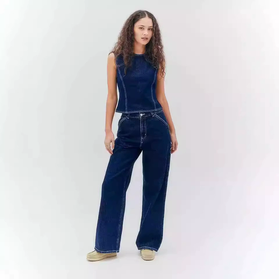 2024 Независимая станция трансграничный европейский и американский стиль летняя мода повседневная без рукавов с высокой талией женский костюм ковбой