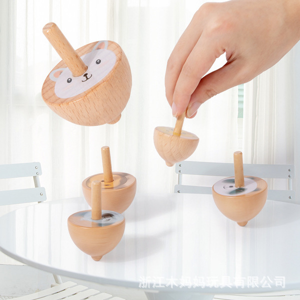 wooden interactive rotating spinning top for hand-eye coordination