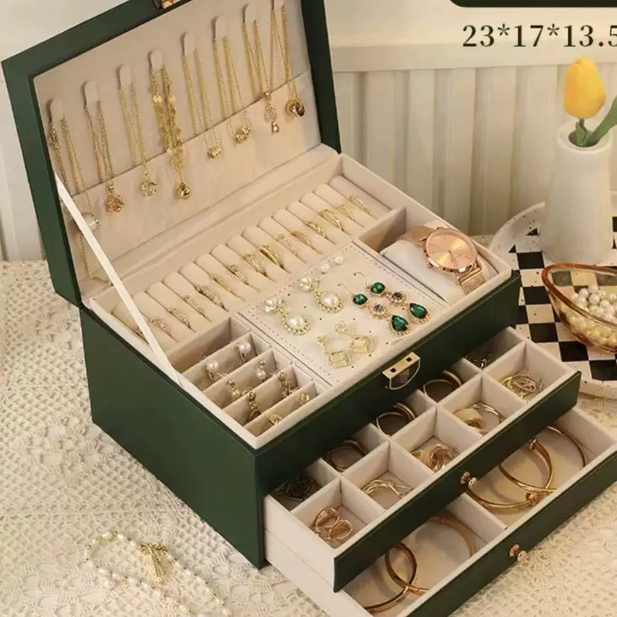 Polyurethane Jewelry Storage Box, Multi-Layer Large Capacity Organizer for Rings & Necklaces