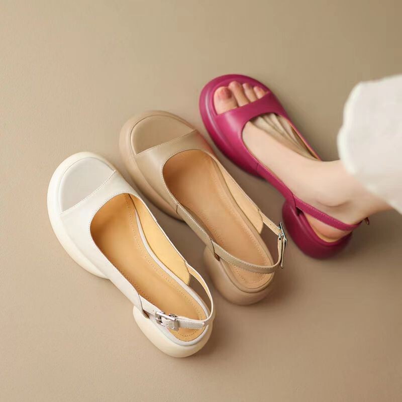 Thick-Soled Sandals for Women 2024 Summer New Heightening Fashion Versatile Platform Roman Beach Shoes Small Women's Shoes