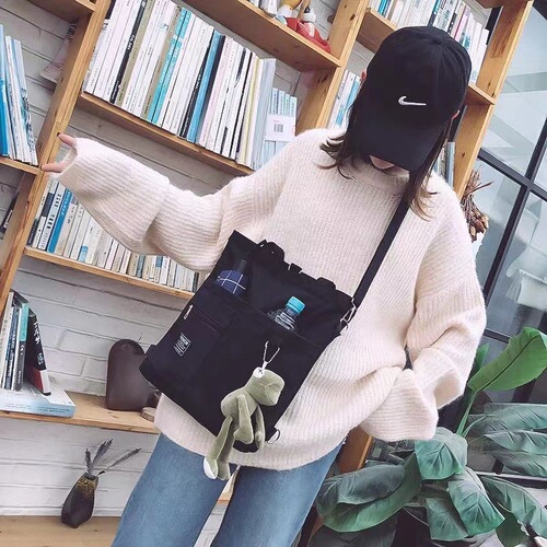 Canvas bag women's cross-body canvas bag niche tote bag ins shoulder bag versatile student tutoring tote bag
