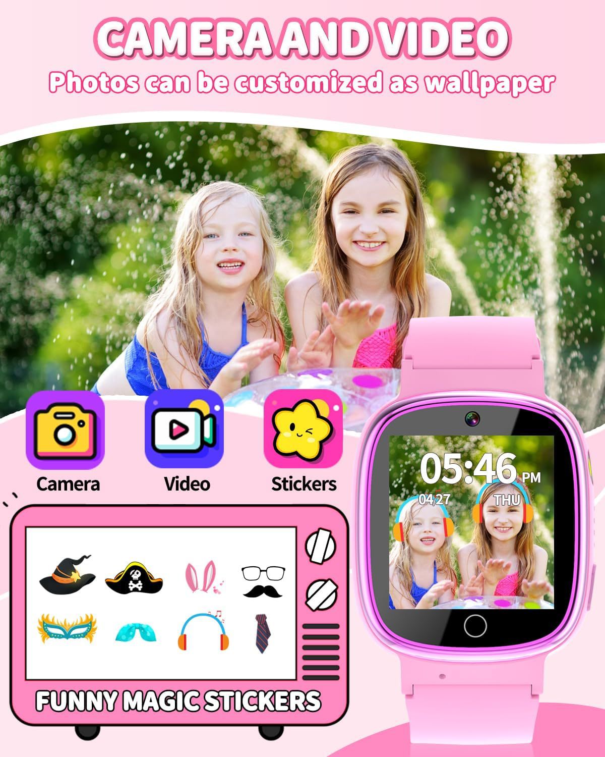 Children's smartwatch with 24 games, 1.4-inch touch screen, camera, video, music player and pedometer full figure