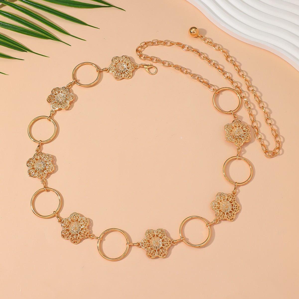 Waist Chain Body Chain European American Cross-border Jewelry Vintage Metal Hollow Flower Accessory For Women To Pair With Dresses, Waist And_voghion.com