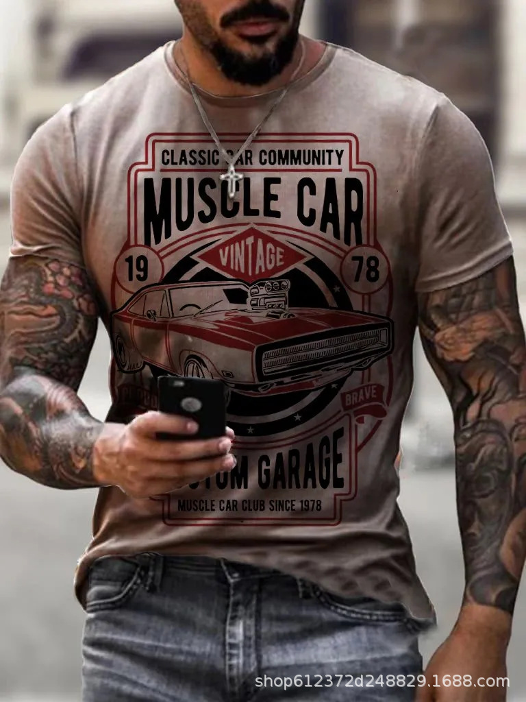 Cross-border Amazon hombres camisa de cuello redondo retro manga corta estilo europeo y americano impreso N ° 66 carretera carta camiseta