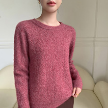 法式温柔新款软糯山羊绒打底衫女高级感圆领秋冬花纱羊毛针织毛衣