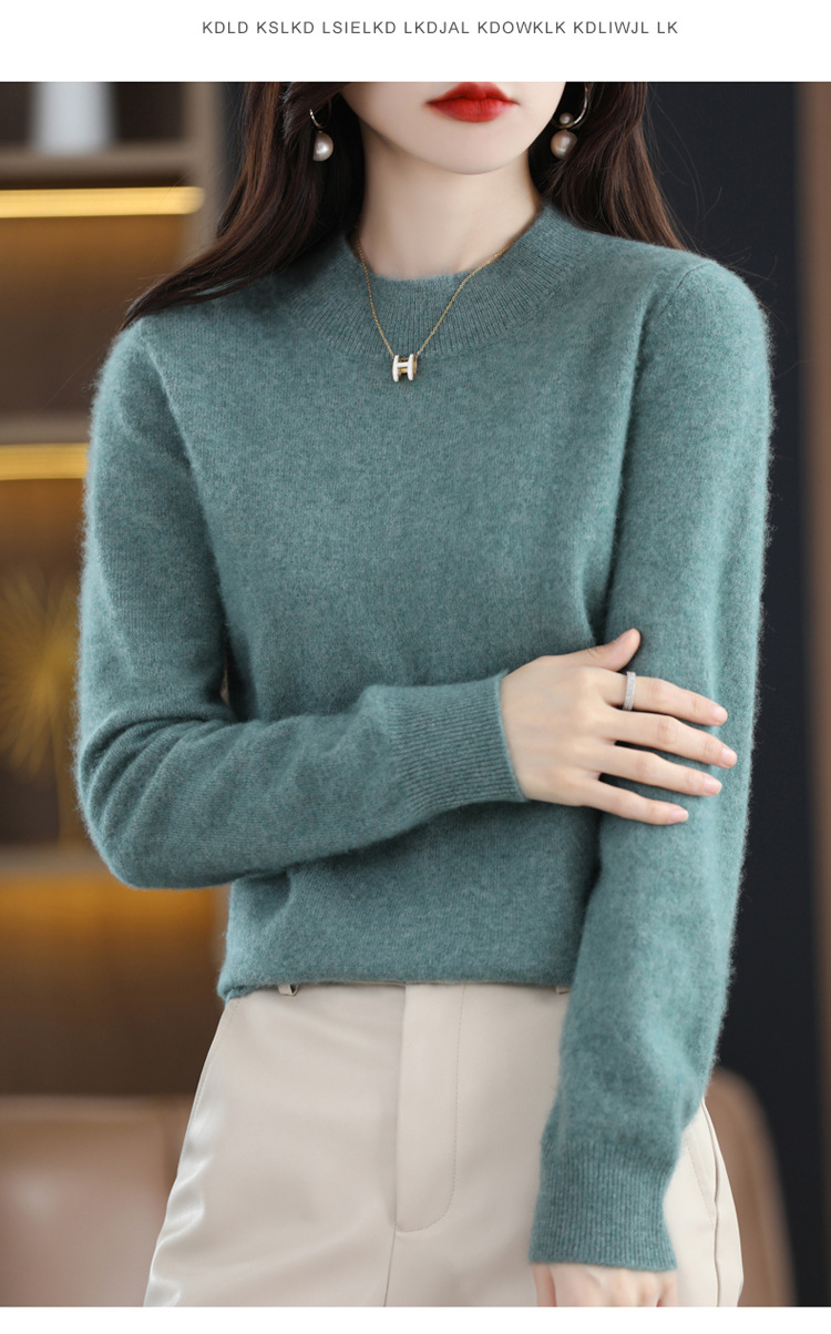 2022 Autumn and winter Cashmere sweater for women, semi-high collar, slimming, pullover, solid color 100 long-sleeved knitted base wool sweater pic 30