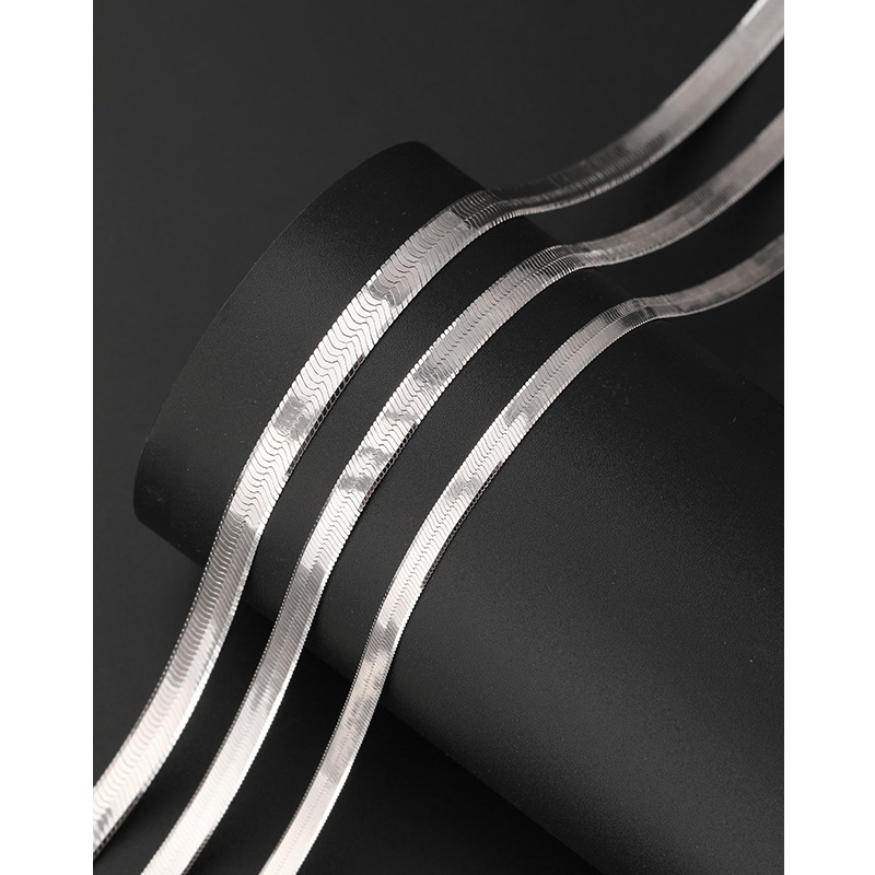 Collar de cadena de hueso de serpiente plana con hoja de plata de ley 925 de 3,5mm, moda masculina, lujo ligero, todo fósforo, cadena de clavícula de sentido avanzado, mujer