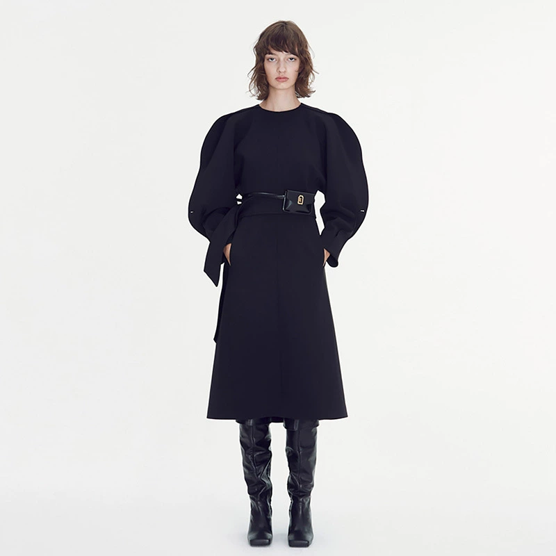 Платье в корейском стиле с рукавами-фонариками, новинка весны-осени 2025, нишевый дизайн, черное, А-силуэт, средней длины