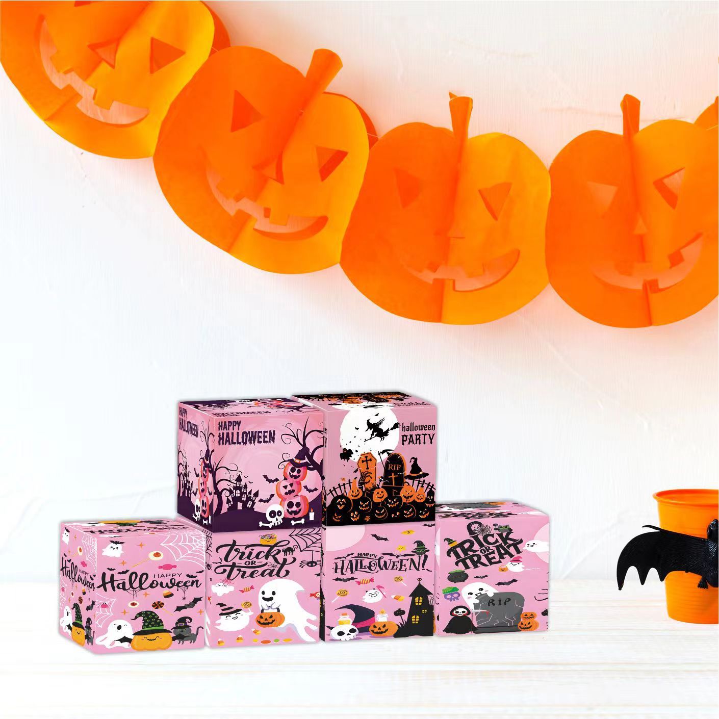 Κουτί με μπομπονιέρες για κέρασμα ή κέρασμα για το Halloween, διακόσμηση πάρτι, χάρτινο κουτί, διακόσμηση δείπνου, κουτί με μπομπονιέρες_voghion.com