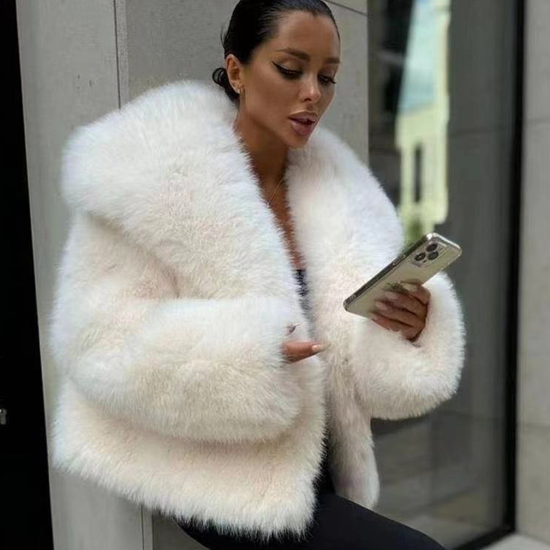 Fur large lapel fluffy casual fox fur jacket women's clothing_voghion.com